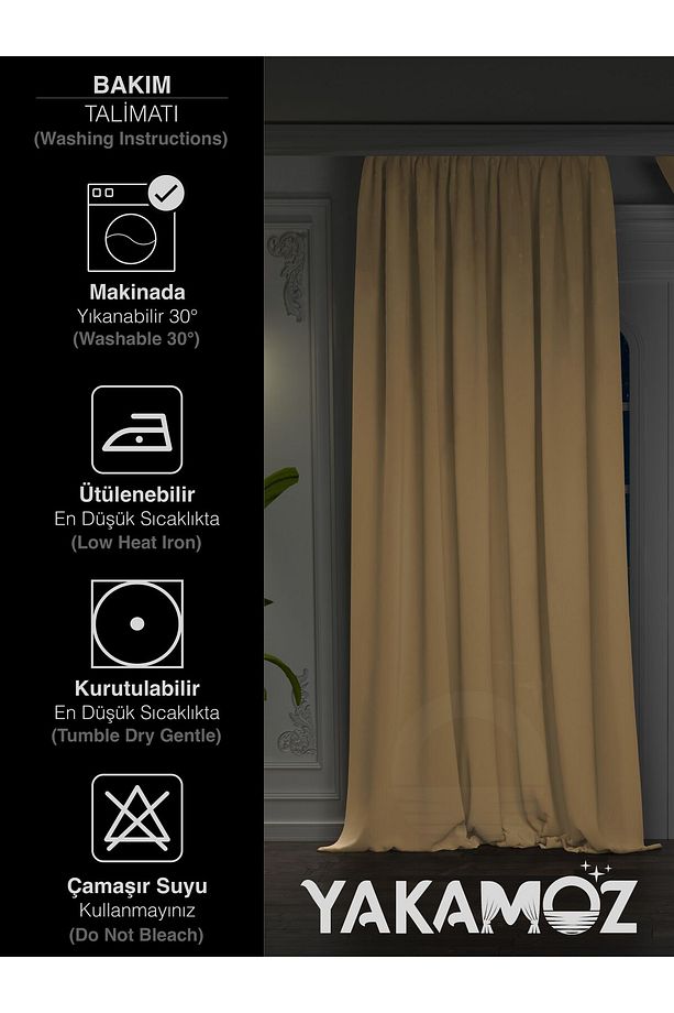 YÜKSEK KALİTE AÇIK KAHVE KARARTMA BLACKOUT FON PERDE EKSTRAFOR BÜZGÜLÜ TEK KANAT DARK TOUCH SERİSİ - 6