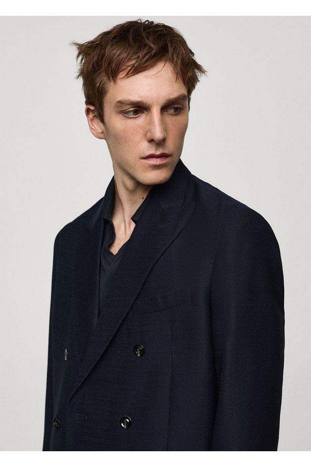 %100 işlenmemiş yün dimi kruvaze blazer ceket - 7