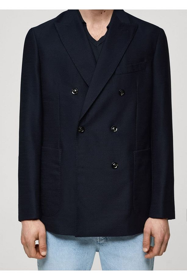 %100 işlenmemiş yün dimi kruvaze blazer ceket - 6