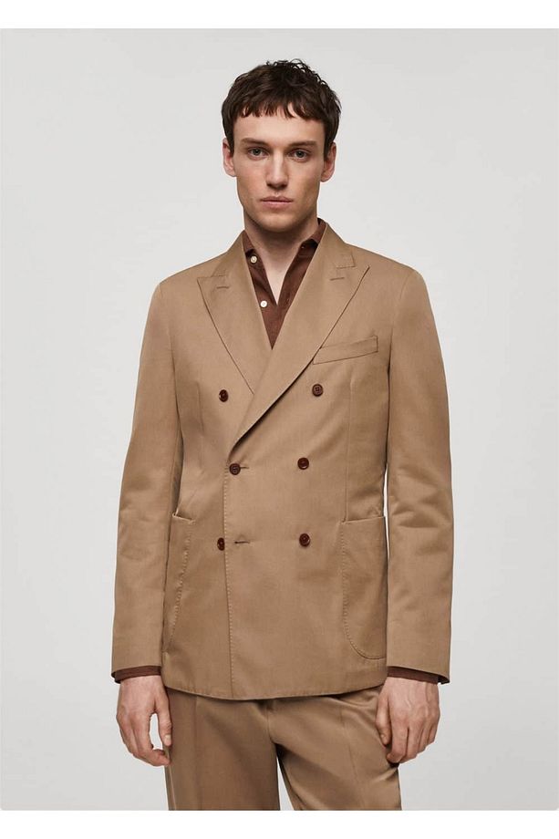 Kruvaze saf yün kumaş blazer ceket - 1