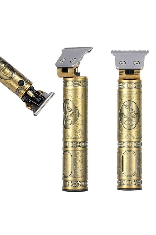 Yok Profesyonel T-bıçak Ense Sakal Çizim Tıraş Makinesi Digital Göstergeli Metal Usb Type-c Pasl 1- - 4