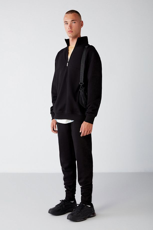Frame Erkek Yarım Fermuarlı Dik Yakalı Yumuşacık Kumaşlı Polarlı Regular Siyah Sweatshirt - 4