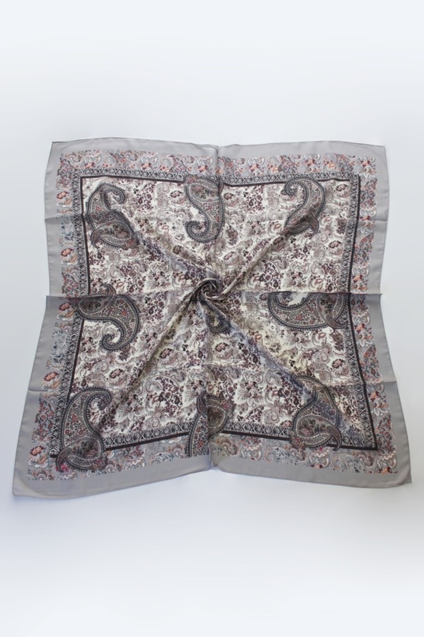 Vintage Patterned Cotton Scarf - Silver