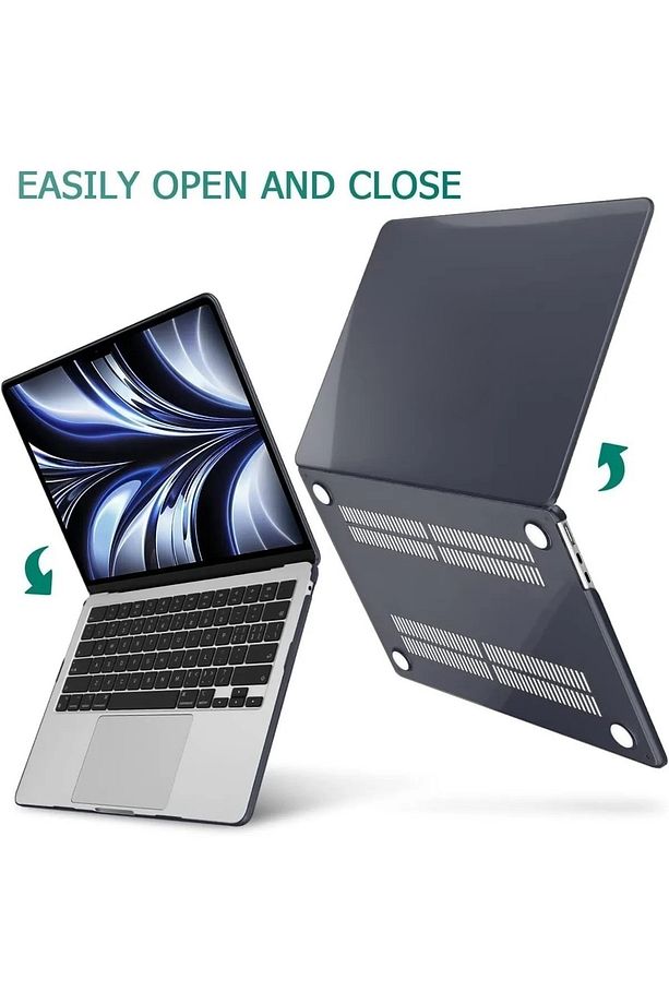 Apple Macbook Air 13.6 M2-m3-m4 Çip 2022/2024/2025 A2681 A3113 A3240 Kılıf Parlak Siyah Koruyucu - 4