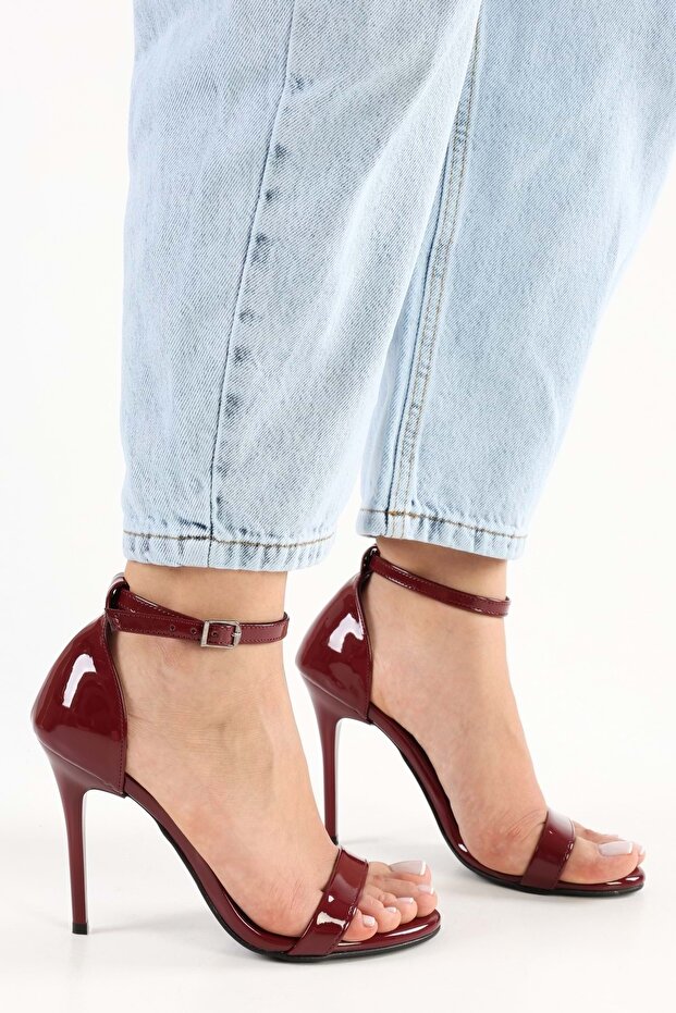 Női Lina Claret piros lakkbőr egypántos sarkú cipő - 4