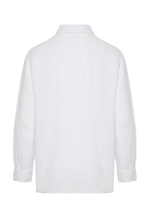 Premium Beyaz %100 Keten Regular Fit Gömlek TMNSS24GO00058 - 8