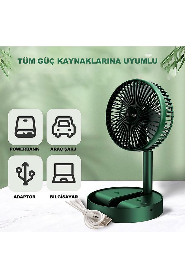 Masaüstü Vantilatör Şarjlı Vantilatör 3 Kademeli Vantilatör Fan Masa Üstü Kompakt Vantilatör - 4