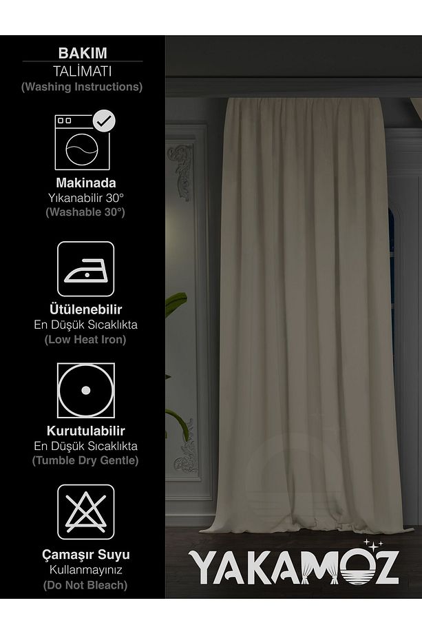 YÜKSEK KALİTE BADEM BEJİ KARARTMA BLACKOUT FON PERDE EKSTRAFOR BÜZGÜLÜ TEK KANAT DARK TOUCH SERİSİ - 6
