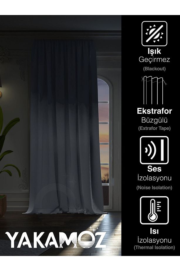 YÜKSEK KALİTE KURŞUNİ GRİ KARARTMA BLACKOUT FON PERDE EKSTRAFOR BÜZGÜLÜ TEK KANAT DARK TOUCH SERİSİ - 3