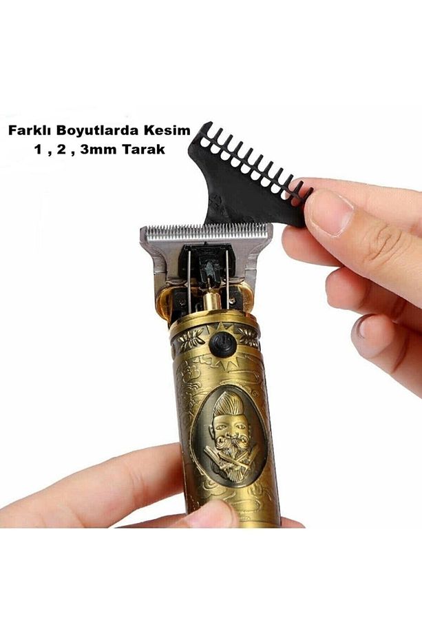 Yok Profesyonel T-bıçak Ense Sakal Çizim Tıraş Makinesi Digital Göstergeli Metal Usb Type-c Pasl 1- - 3