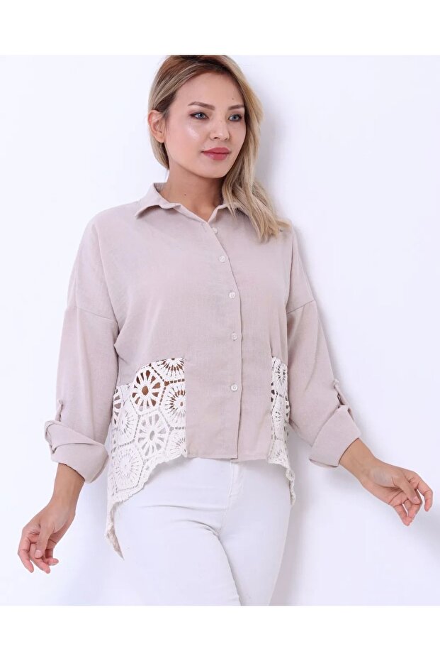 Dantelli ayrobin gömlek - 6