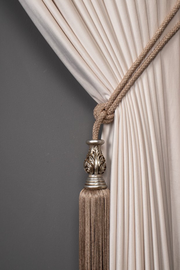 Mink Color Silver Core Detailed Background Curtain Tie Bamboo Baroque Tufted Braçol