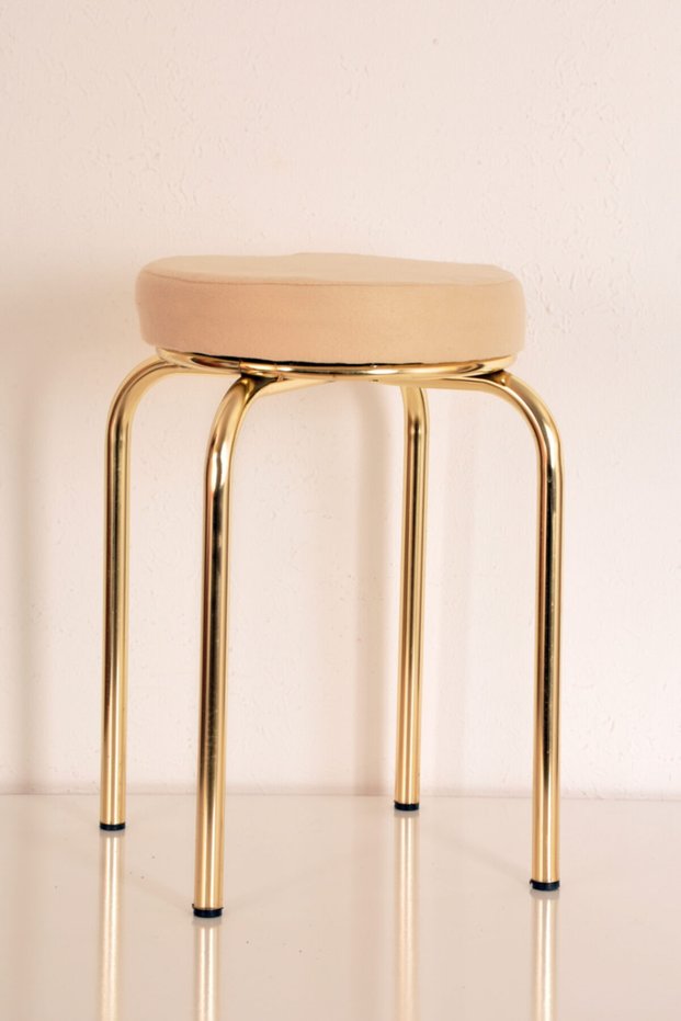 Cream Thai Feather Gold Profile Stool Metal Stool Kitchen Stool Thick Stool