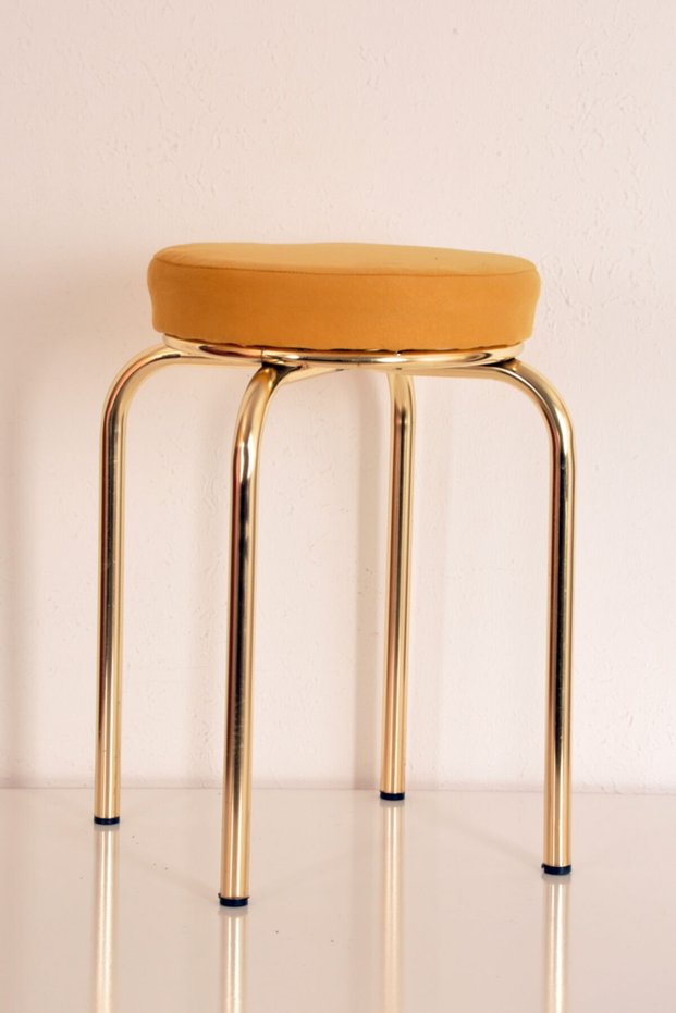 4 Pieces Yellow Thai Feather Gold Profile Stool Metal Stool Kitchen Stool Thick Stool