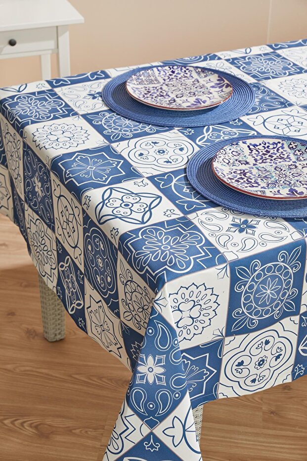 مفرش طاولة مقاوم للبقع بنمط البلاط - 1