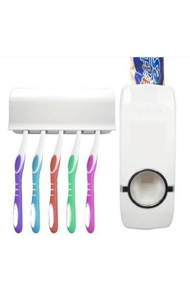 Automatic Toothpaste Squeezer and 5-Piece Toothbrush Holder - 3