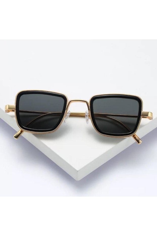 Lookup Unisex Small Square Stempunk Gold Metal Frame Black Glass Sunglasses