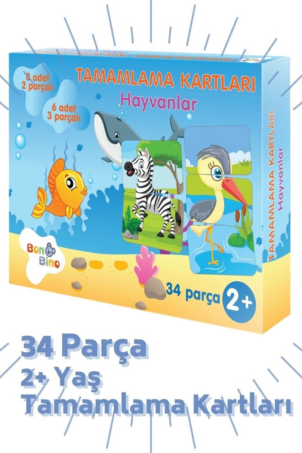 Completion Cards 34 Pieces "animals" (8 Pieces of 2 Pieces + 6 Pieces of 3 Pieces), 2+years Bon8033