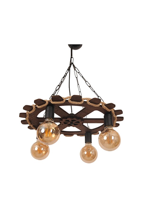 Ahşap 4'lü Çark Avize - 1