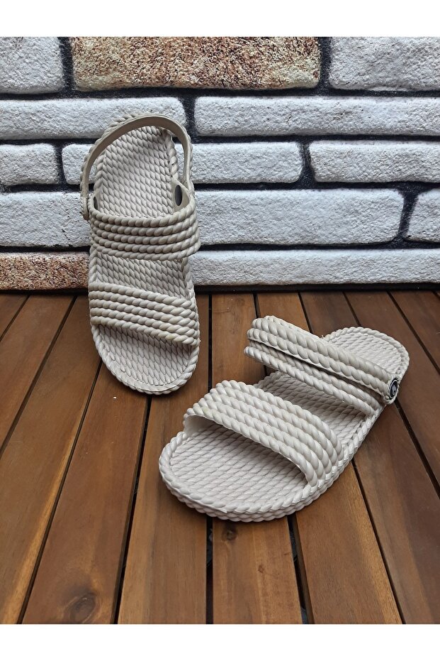 Comfortable Soft Lightweight Anti-Slip Sole Pool Beach Sea Sandals Slippers Beige