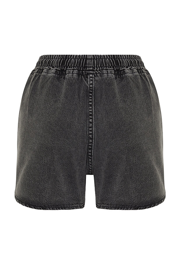 Siyah Lastikli Bel Yüksek Bel Denim Şort TWOSS24SR00133 - 8