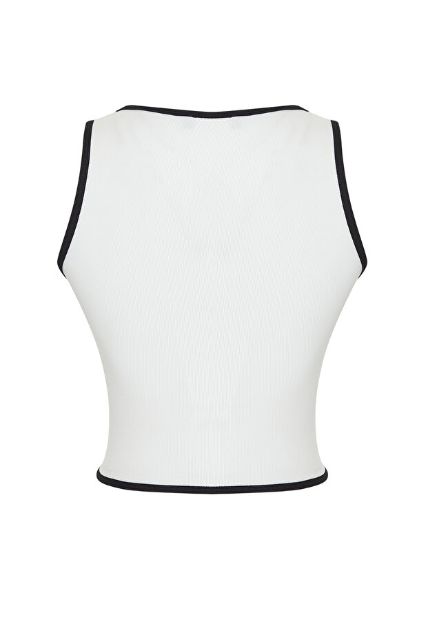 Beyaz Fermuarlı Fitilli Esnek Crop Örme Atlet TWOSS24AL00062 - 8