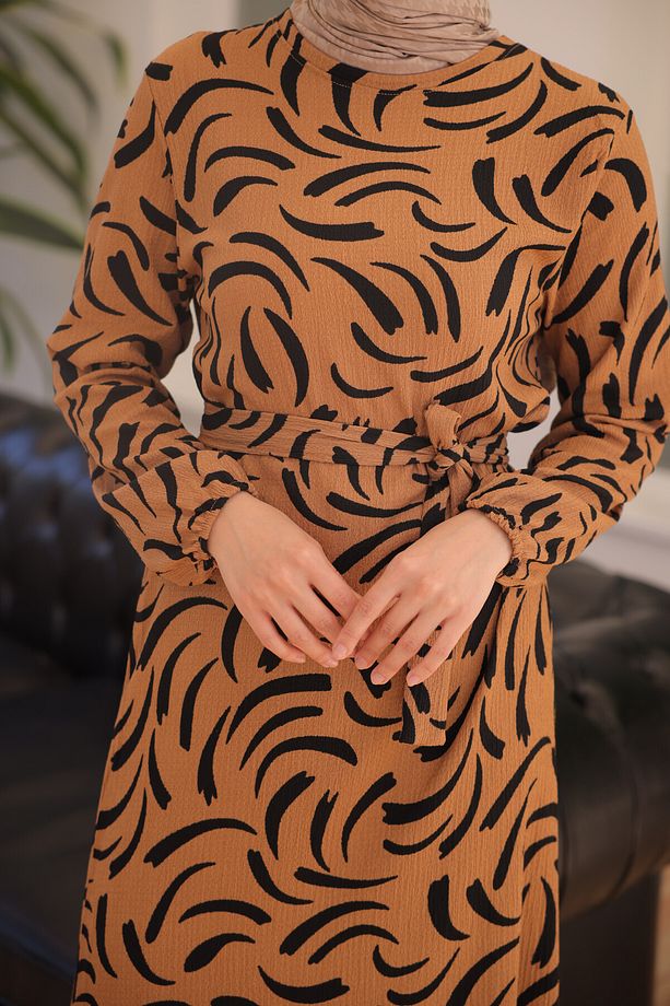 2341 Desenli Elbise Taba - 1