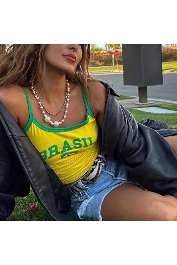 Y2K Brasil Retro Strappy Yellow T-Shirt