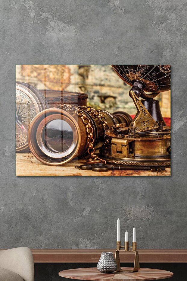 Old Map Style Glass Table - 4