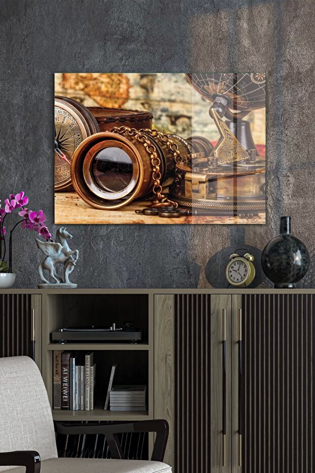 Old Map Style Glass Table - 3