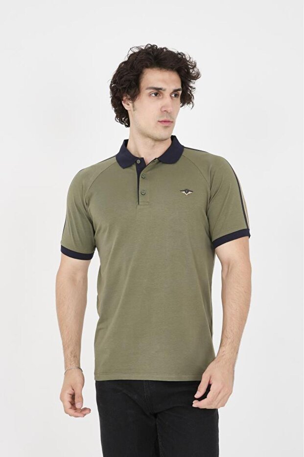 Men's Polo Collar Shoulder Stripe Detailed T-Shirt