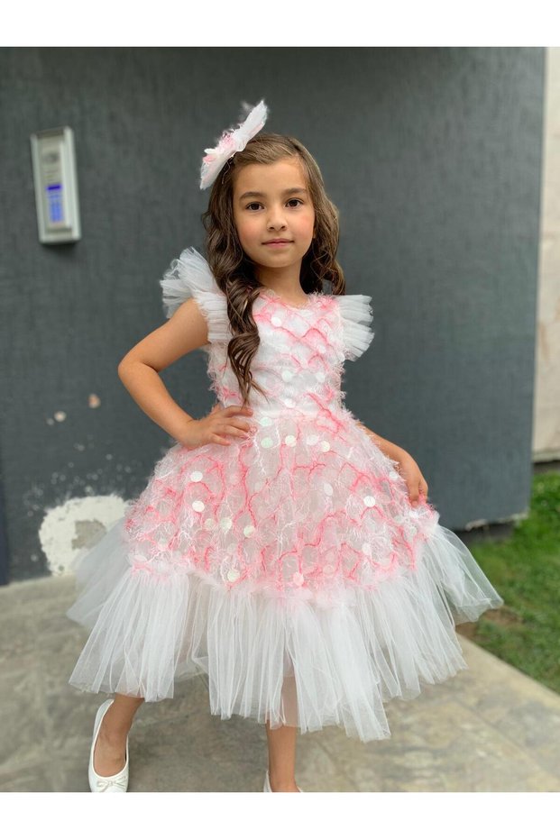 Buckle Feather Dress Birthday Special Day Dress
