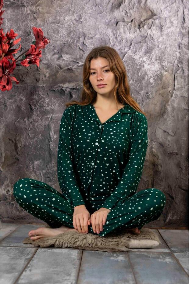 Women's Buttoned Front Luxury Milan Fabric Long Sleeve Pajamas Set NEW SEASON