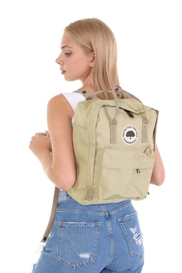 Unisex Cream Color School Bag Compatible 14 Inch Laptop Bag, Black Backpack