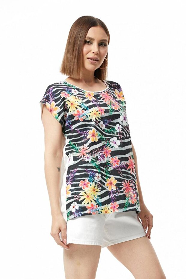 Çiçek Desenli Tshirt Tişört - 5