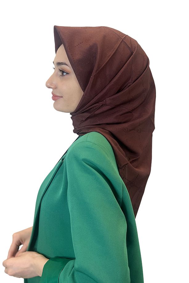 Jakarlı Monogram Eşarp, Piramit Monogram, Desenli Acı Kahve Eşarp 01009 - 1