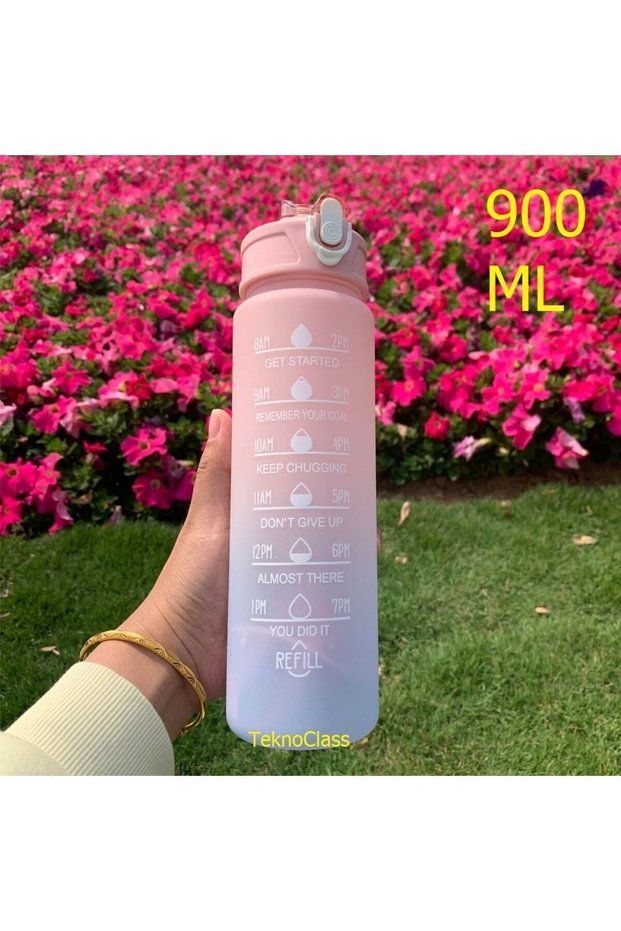 Pink Motivational Water Bottle, 900ml Tritan Gym Water Bottle, BPA-Free, Hydrated.
