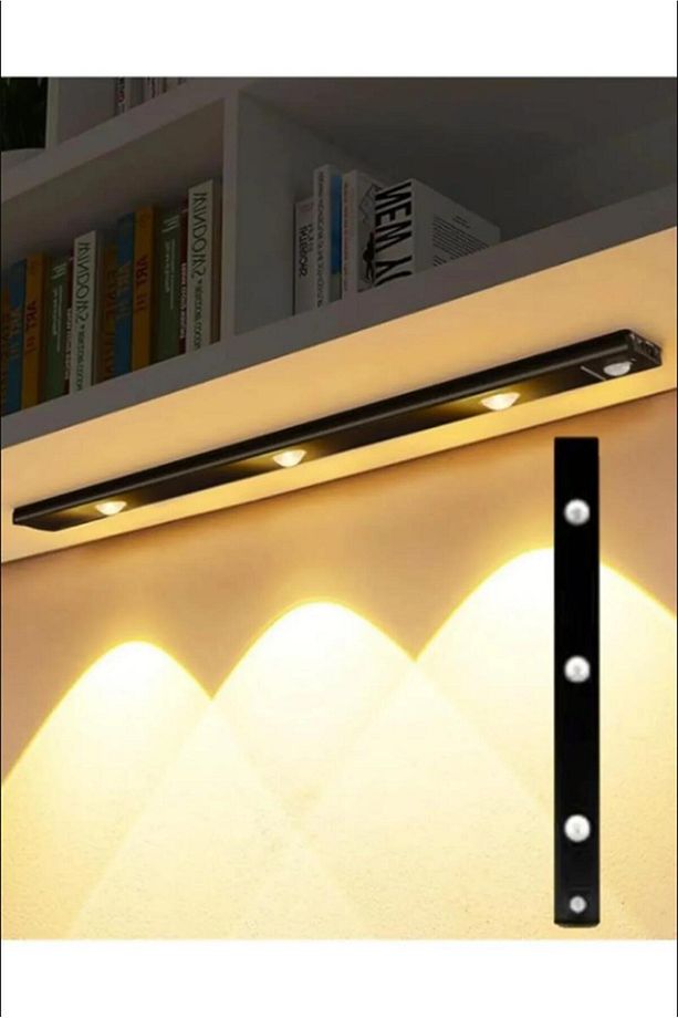 Hareket Sensörlü - Dekoratif Gece Lambası - Usb Şarjlı Led Aydınlatma Siyah Kasa 40cm Şarjlı Dolap L - 1