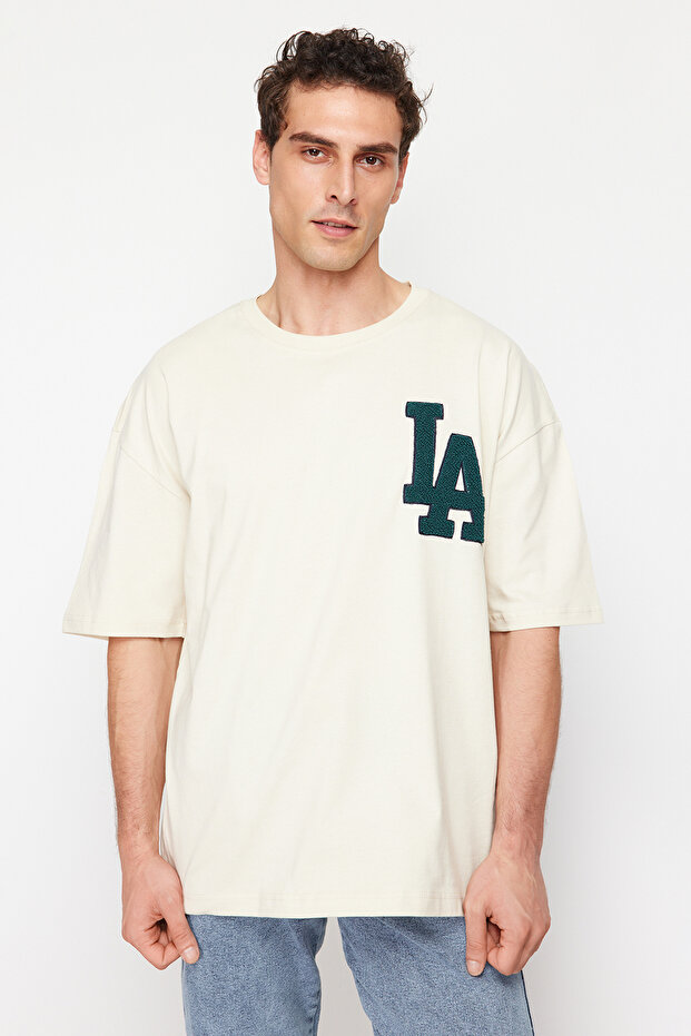 Taş Oversize Süzene Şehir Nakışlı %100 Pamuklu T-Shirt TMNSS22TS2268 - 4