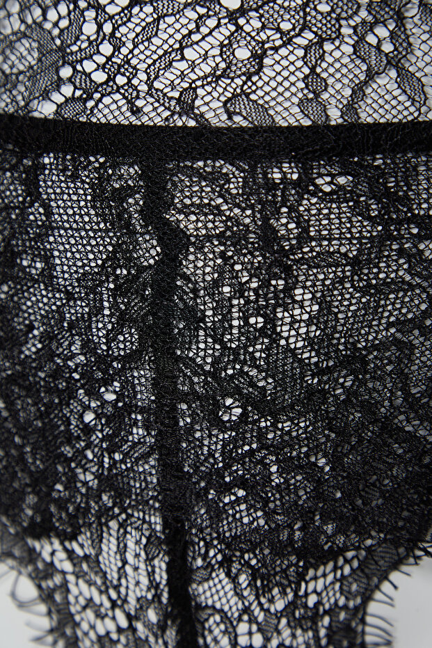 Czarne koronkowe dzianinowe majtki, podwiązki i pończochy Thmss24Cc00022 - 7