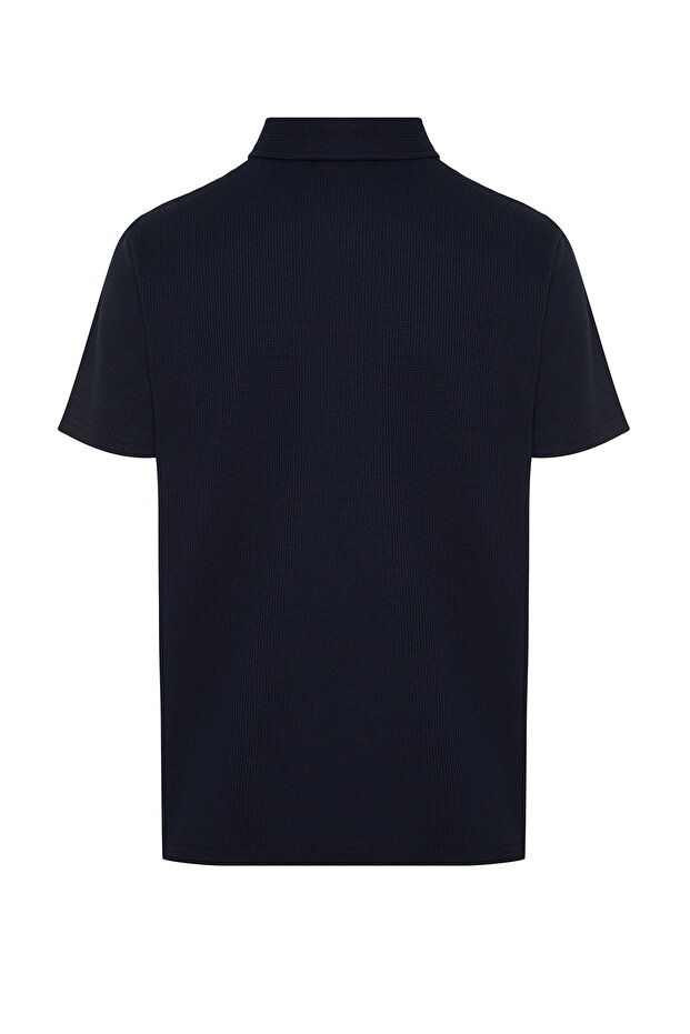 Lacivert Regular/Normal Kesim Nakışlı Dokulu Polo Yaka T-Shirt TMNSS24PO00046 - 6
