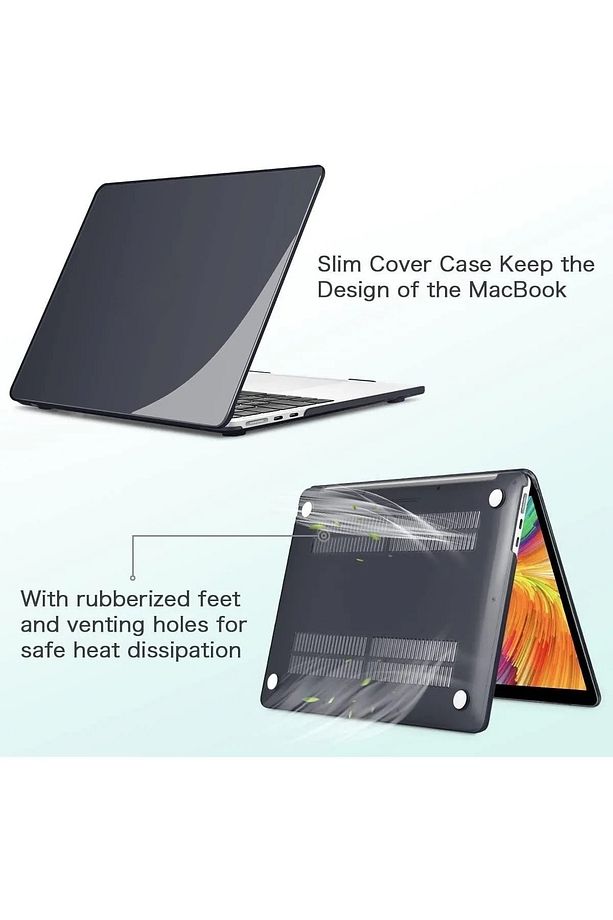 Apple Macbook Air 13.6 M2-m3-m4 Çip 2022/2024/2025 A2681 A3113 A3240 Kılıf Parlak Siyah Koruyucu - 5