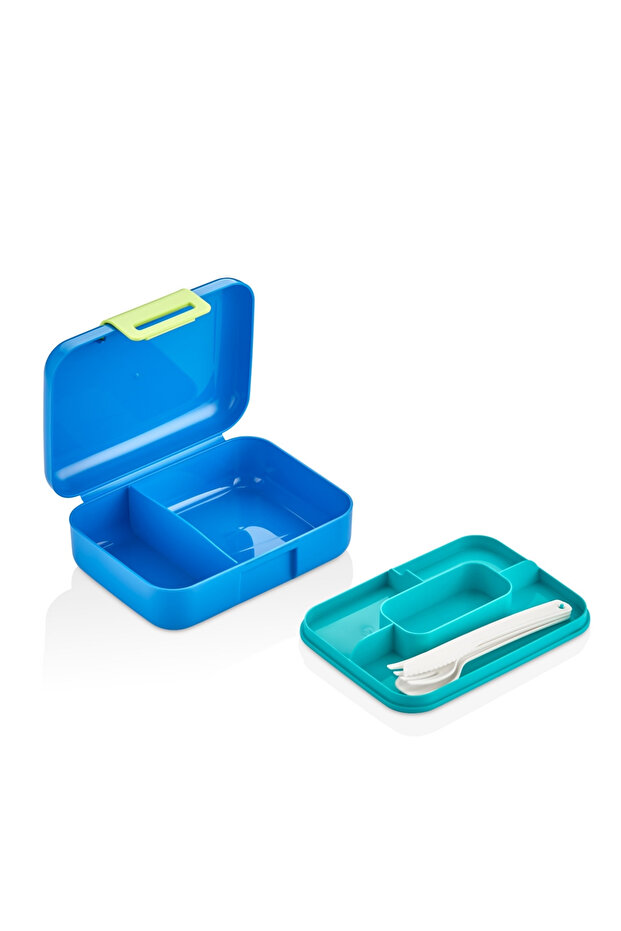 (SET OF 2) Lunch Box Double Layer Bottom Chamber Two Compartments Food Storage Container Fork Spoon Knife Set - 2