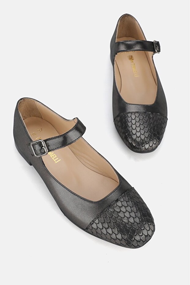 WOMEN'S BLACK NICKEL GENUINE LEATHER NUMBER 34-35-41-42 STRAP SHOES