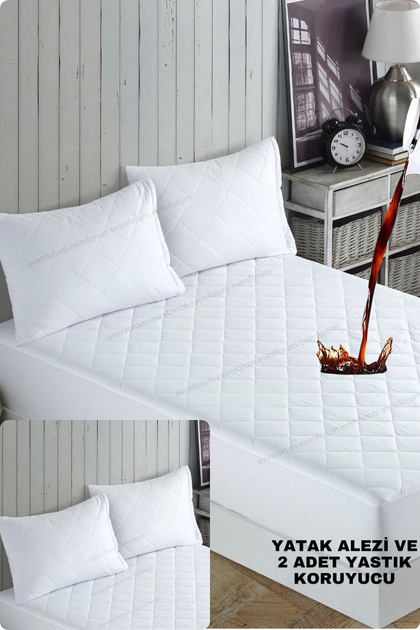 Mikrofiber Kapitone Fitted Su Sıvı Geçirmez Yatak Koruyucu Alez-2 Adet Yastık Koruyucu SET(12 Ebat) - 1