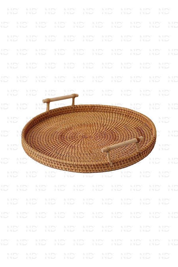 Bohem Rattan Kulplu Hasır Tepsi 35, Iskandinav, Modern - 1