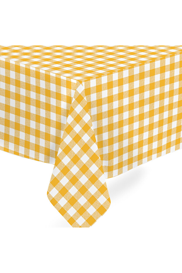 140x140cm Fiber PVC Tablecloth - Erasable, Liquid Proof and Stain Resistant - Yellow Plaid