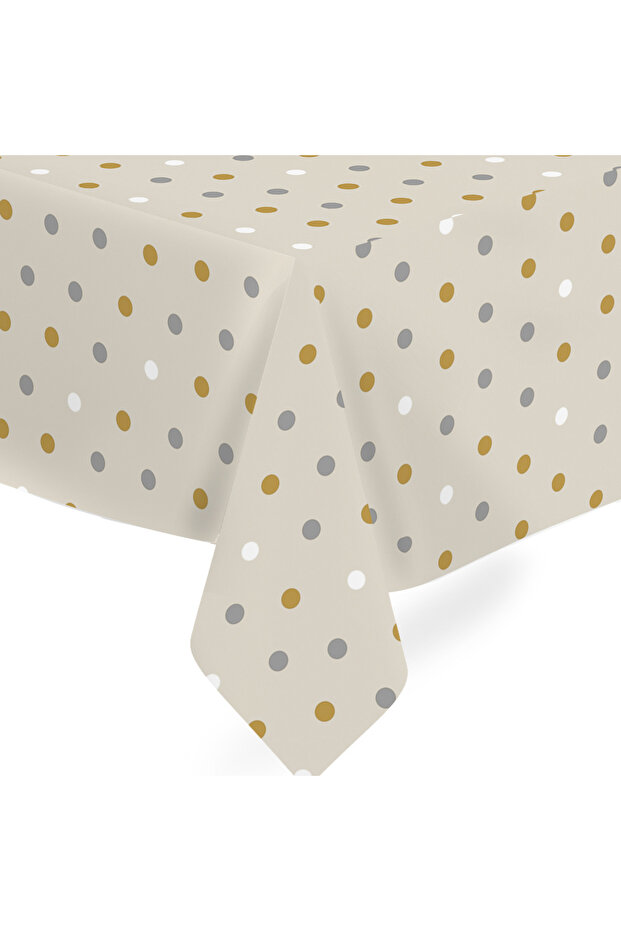 140x200cm Beige Polka Dot - Fiber Lined, Wipeable and Liquid Proof Tablecloth
