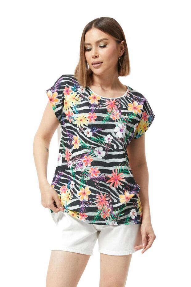 Çiçek Desenli Tshirt Tişört - 2