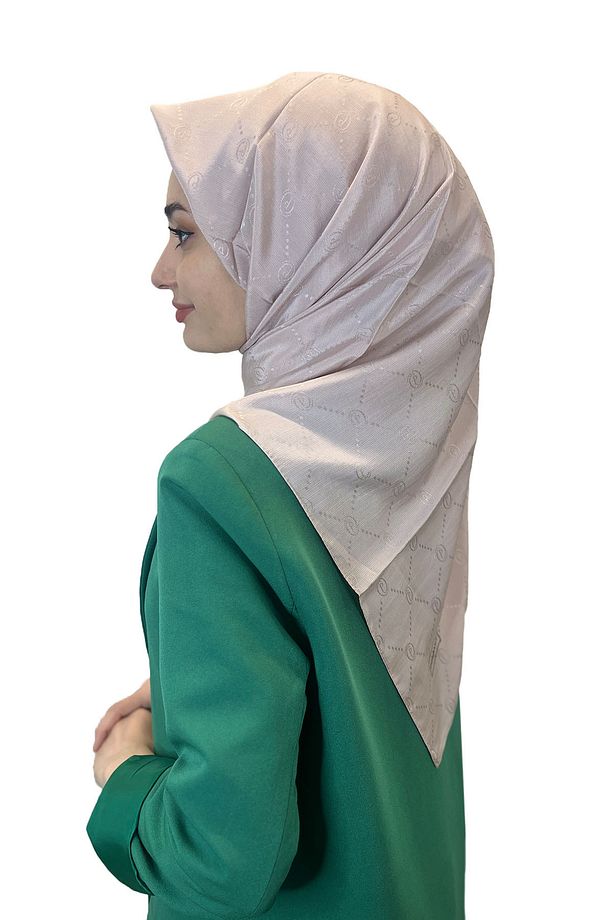 Jakarlı Monogram Eşarp, Piramit Monogram, Desenli Açık Pudra Eşarp 01009 - 1